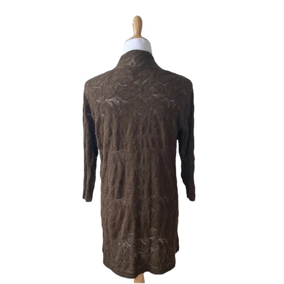 Eileen Fisher Brown Crystal Beaded Merino Wool Drape Front Cardigan Small - Picture 4 of 12
